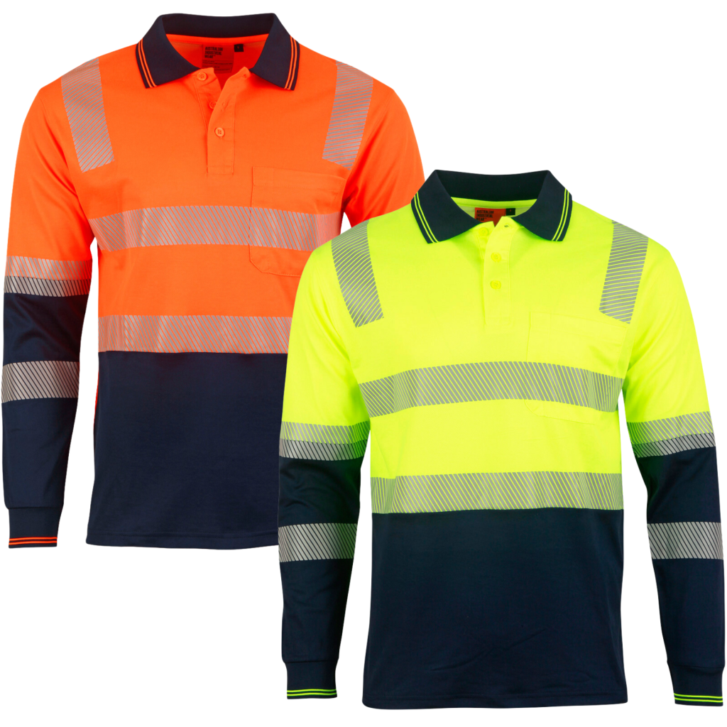 Hi-Vis Poly Cotton Safety Polo Shirt Long Sleeve with Segmented Tape ...