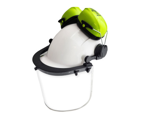 Clear Visor with Earmuffs and Hard Hat x2