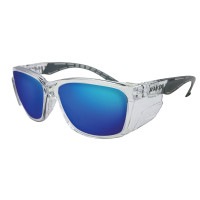 ERZ360 Rayzr Safety Glasses - Clear Frame - Blue Mirror Polarised