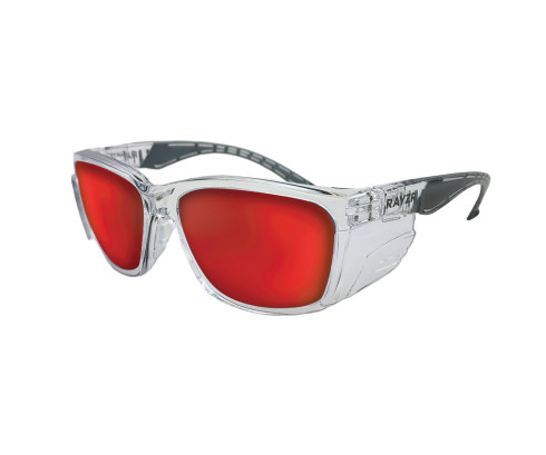 ERZ385 Rayzr Safety Glasses - Clear Frame - Red Mirror Polarised