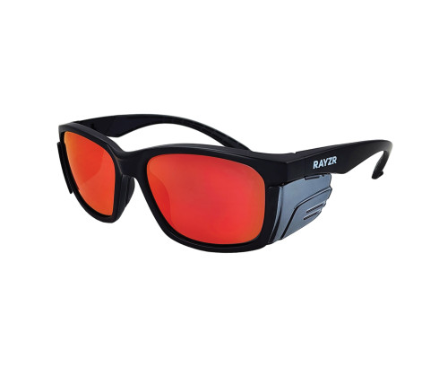 ERZ386 Rayzr Safety Glasses - Matte Black Frame - Red Mirror Polarised